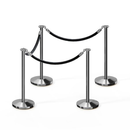 MONTOUR LINE Stanchion Post and Rope Kit Pol.Steel, 4 Flat Top 3 Black Rope C-Kit-4-PS-FL-3-ER-BK-PS